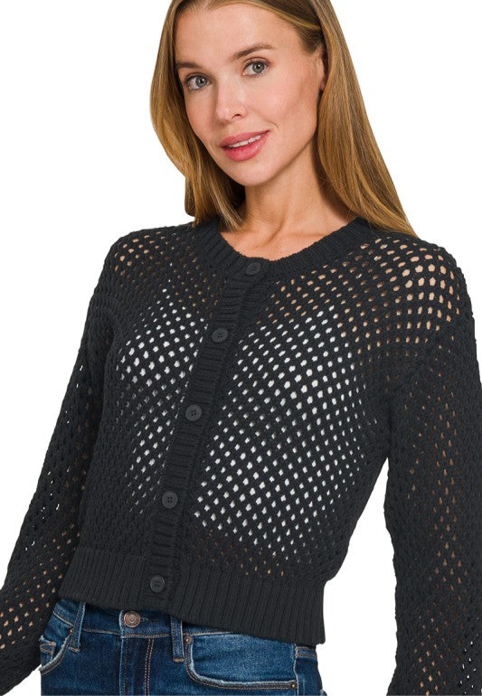 Crochet Cardigan Sweater - Black