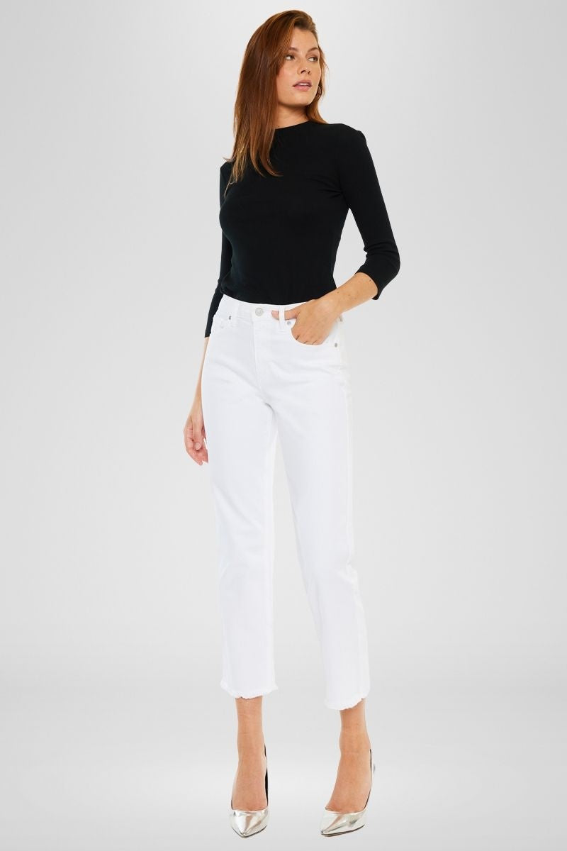 KanCan White Cropped Straight Jean