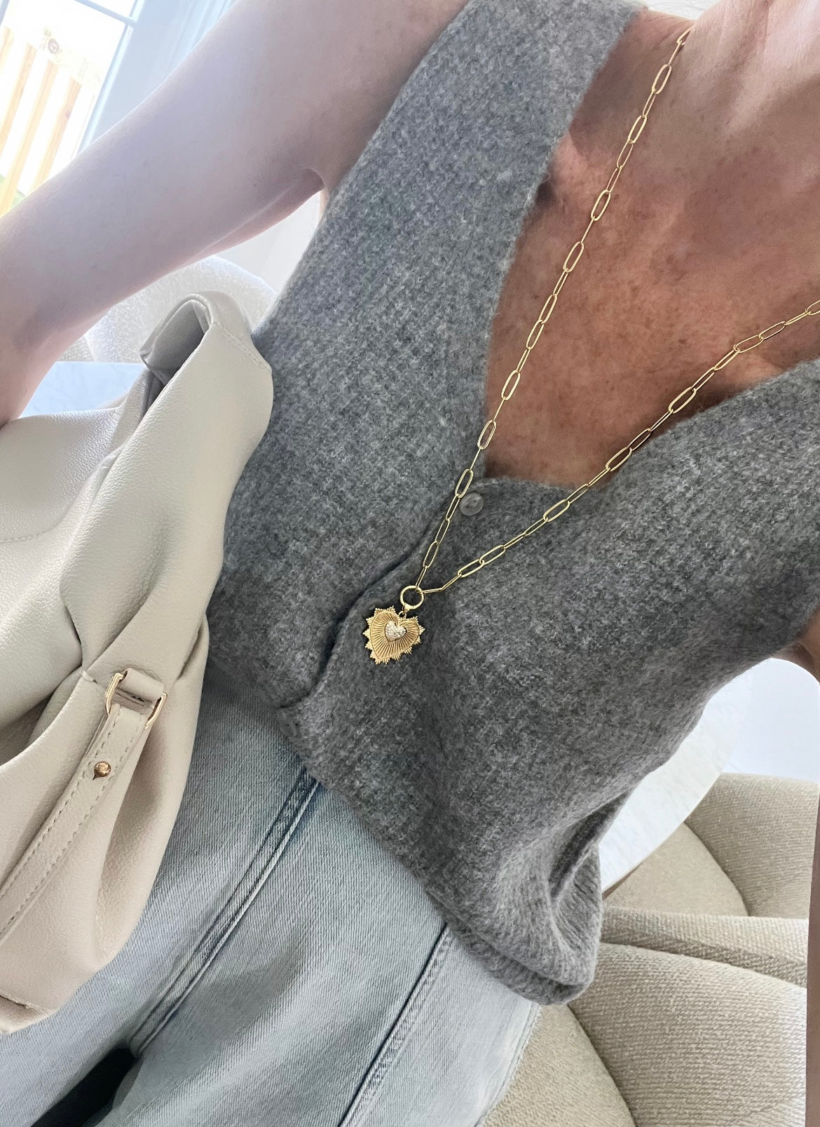 Radiant Heart Paperclip Necklace - 18k Gold Plated