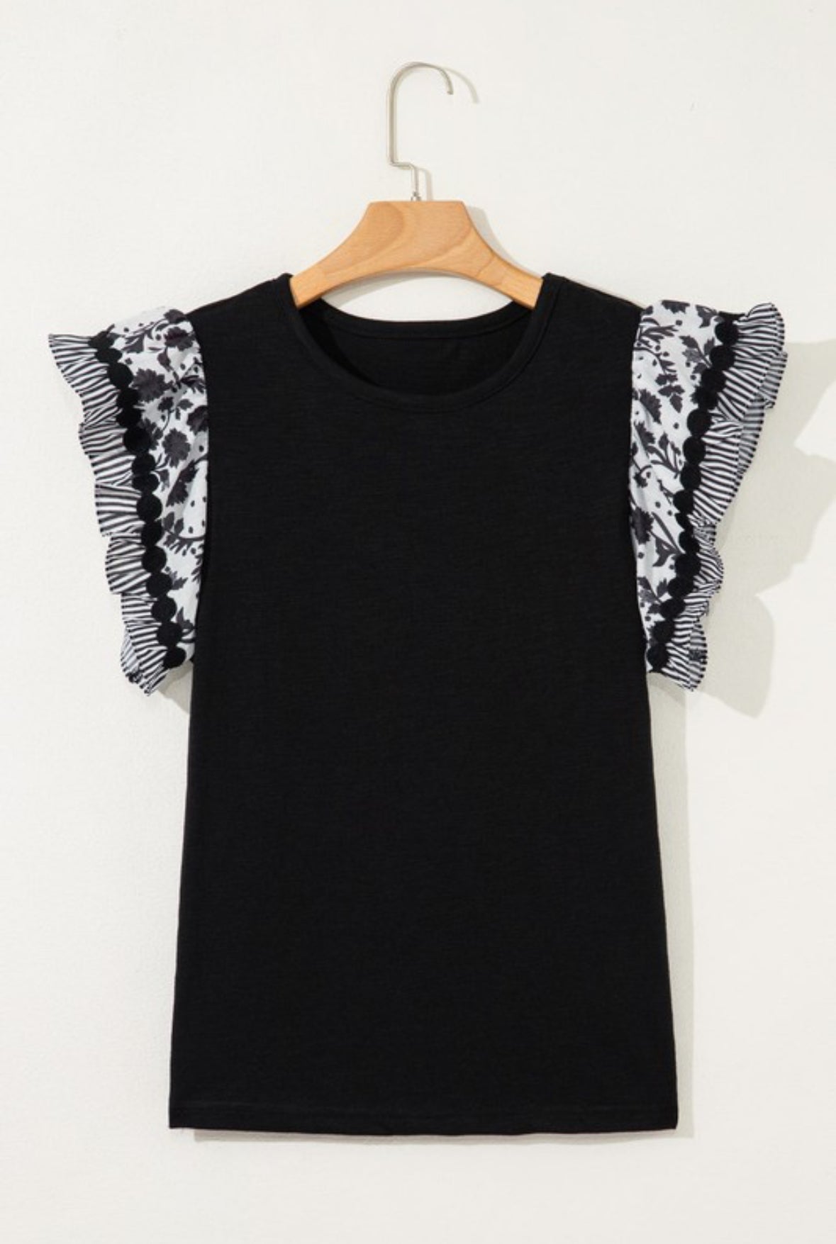 Black Floral Sleeve Top