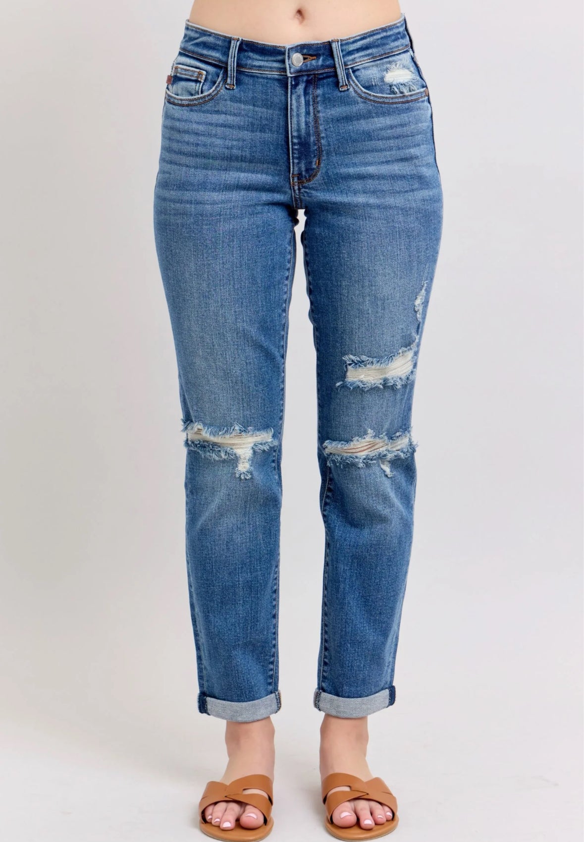 Mid Rise Distressed Boyfriend Jeans