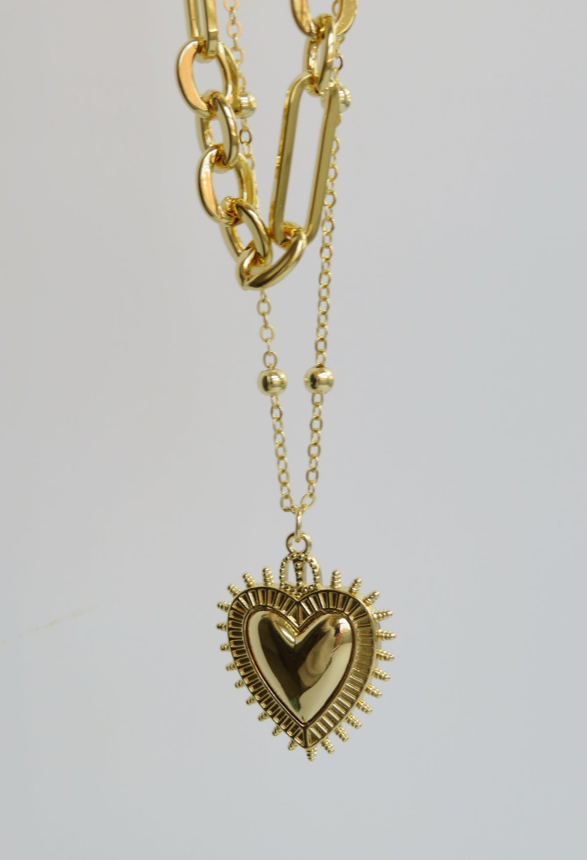 Sacred Heart Double Chain Necklace - 18k Gold Plated