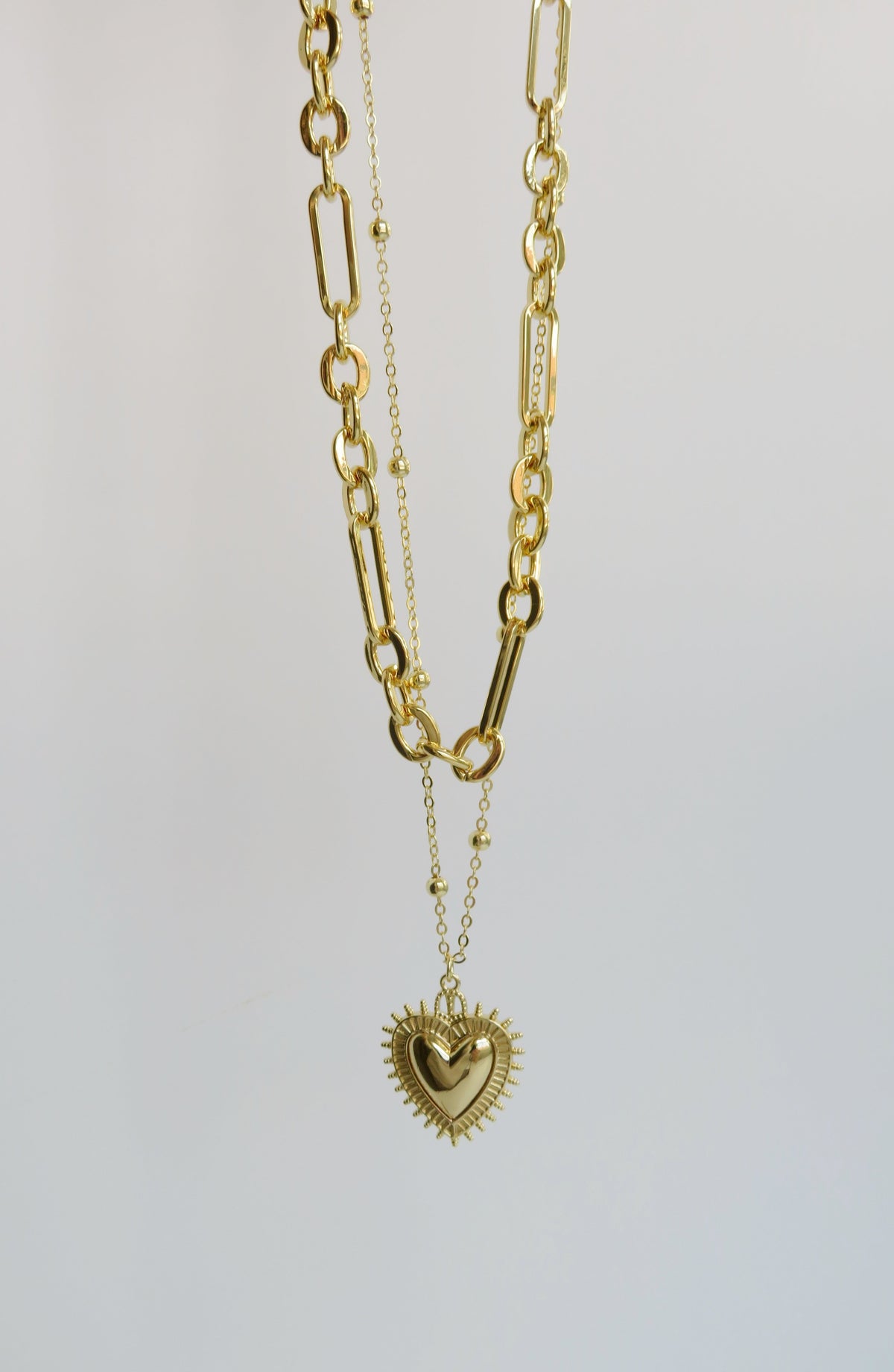 Sacred Heart Double Chain Necklace - 18k Gold Plated