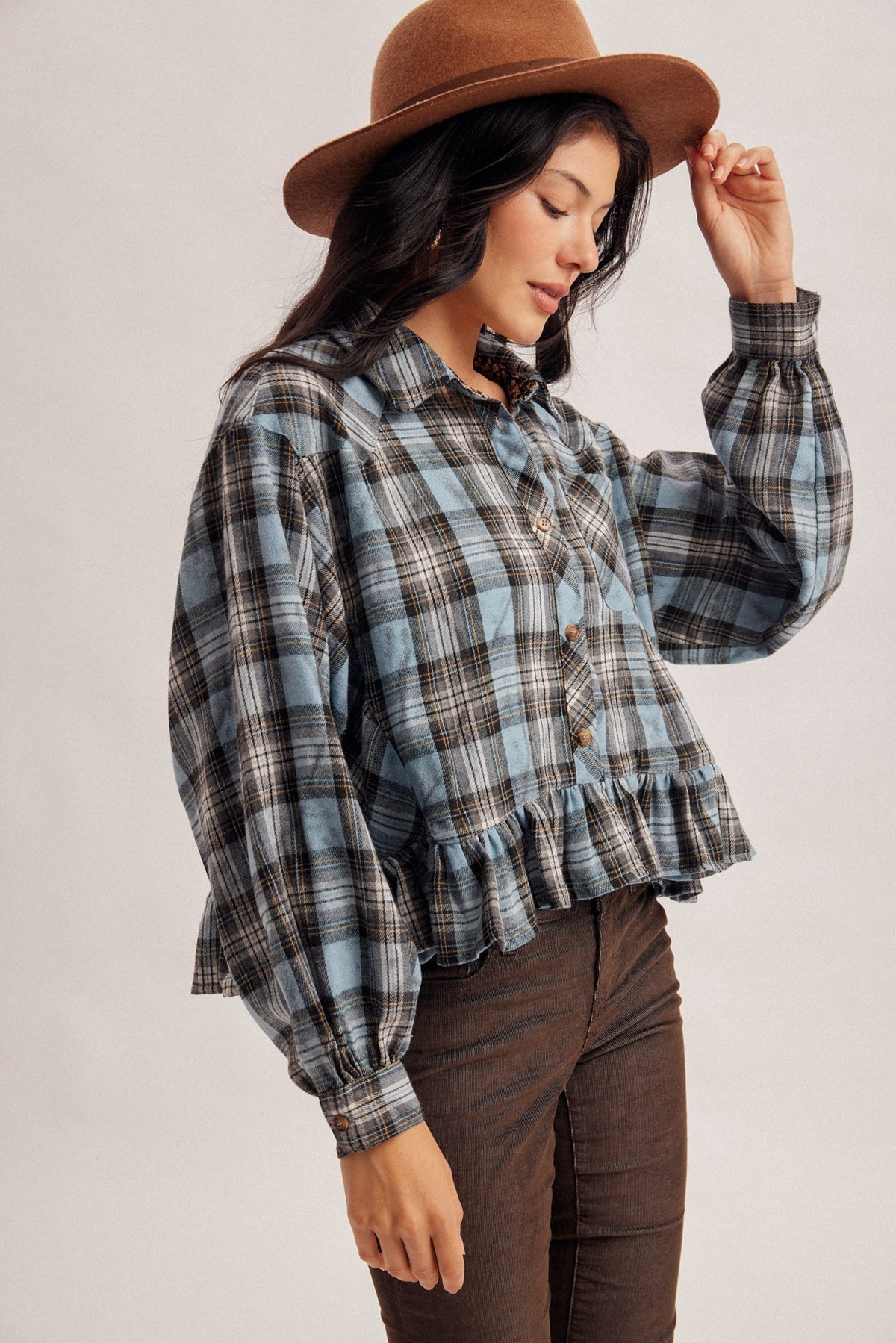 Blue Frill Bottom Button Down Top