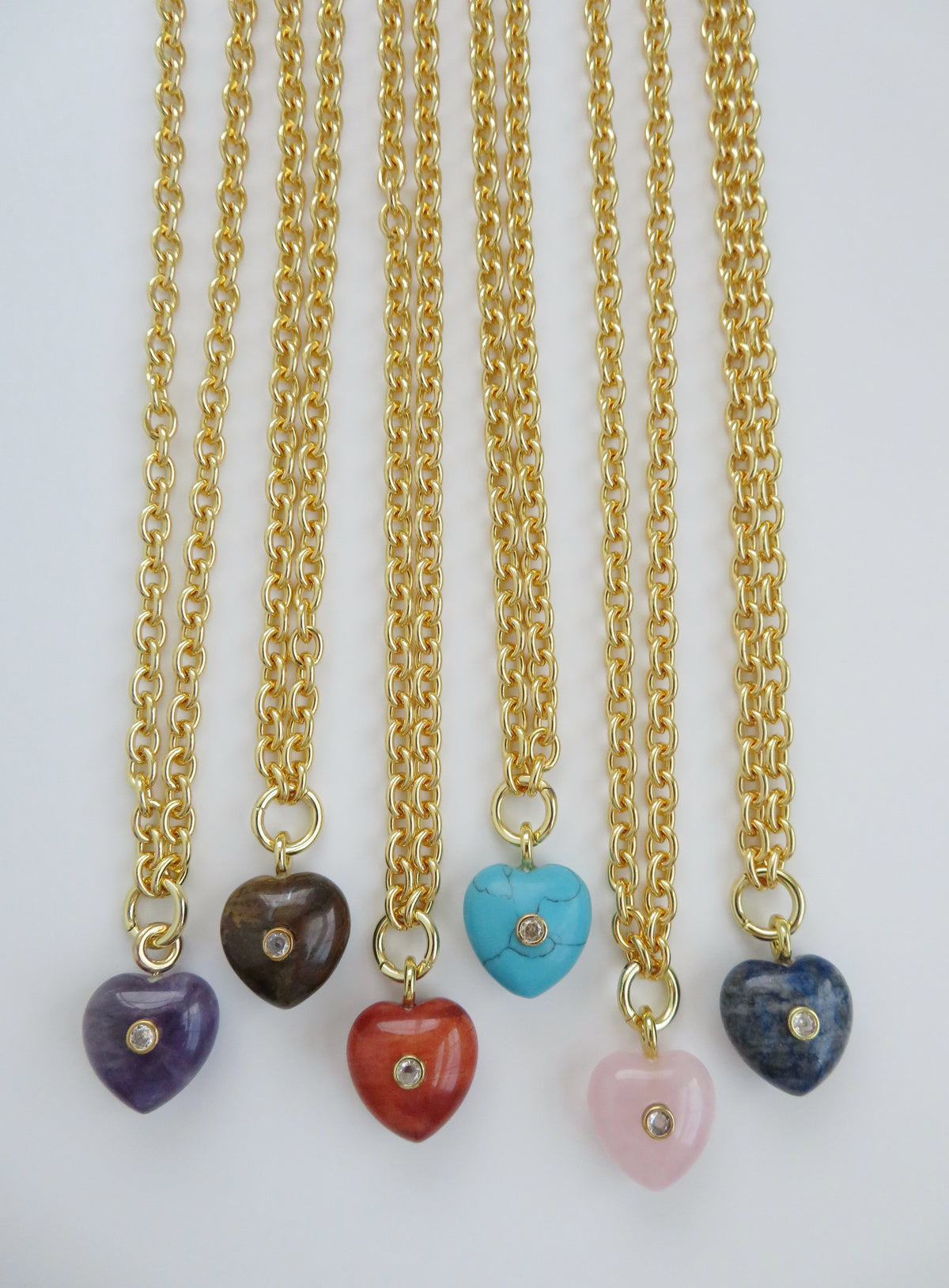 Crystal Heart Cable Necklace - 18k Gold Plated