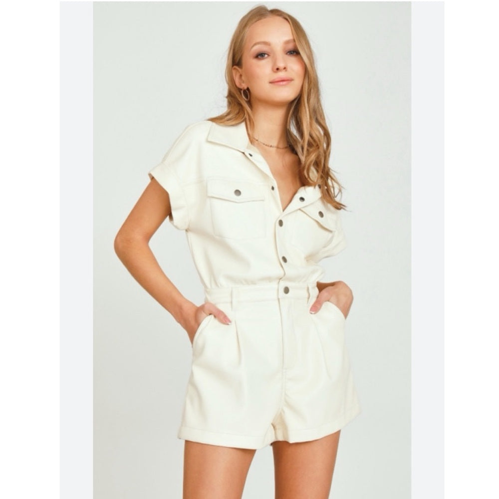 Off White Leather Romper
