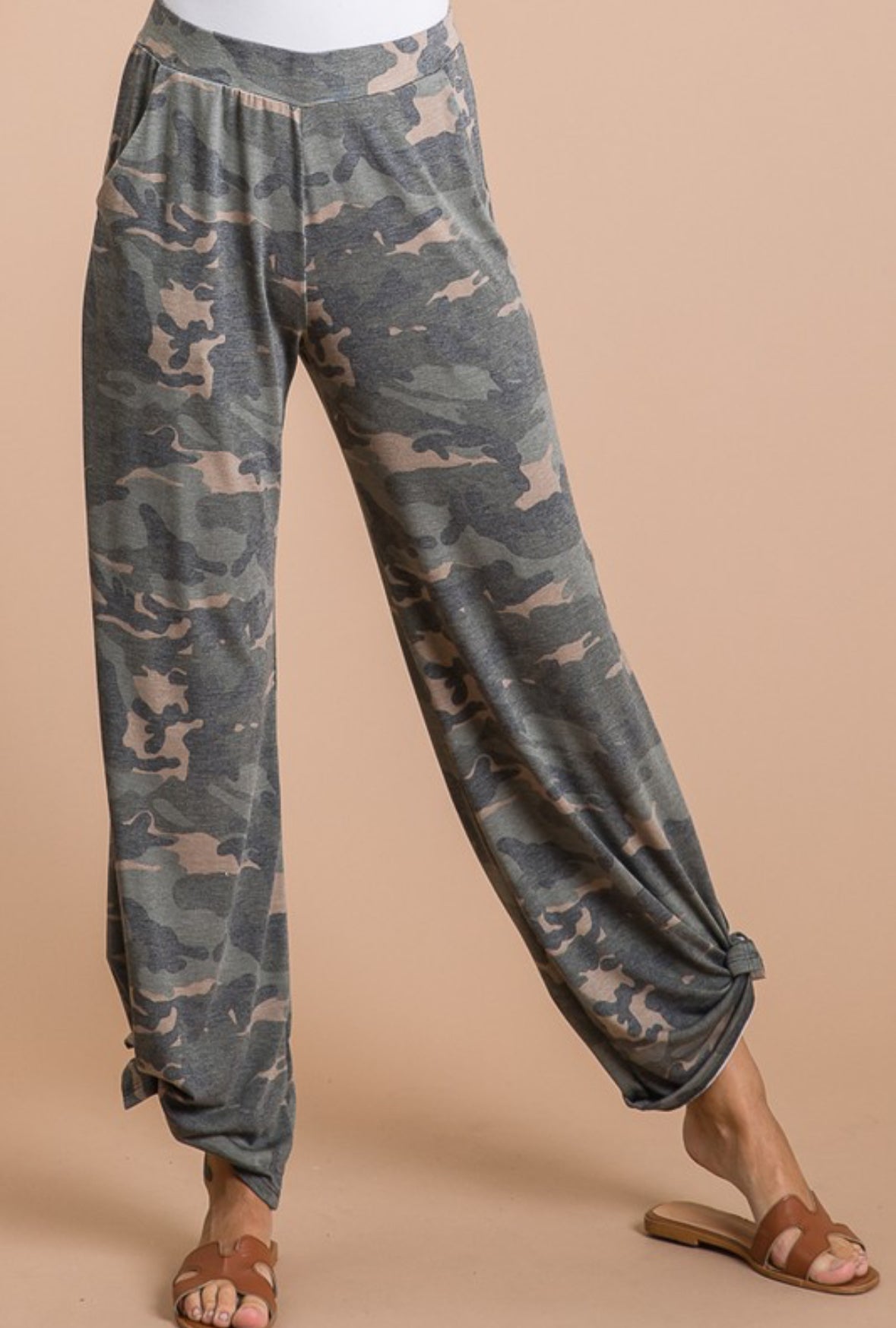 Camo Print Side Tie Bottom Pants