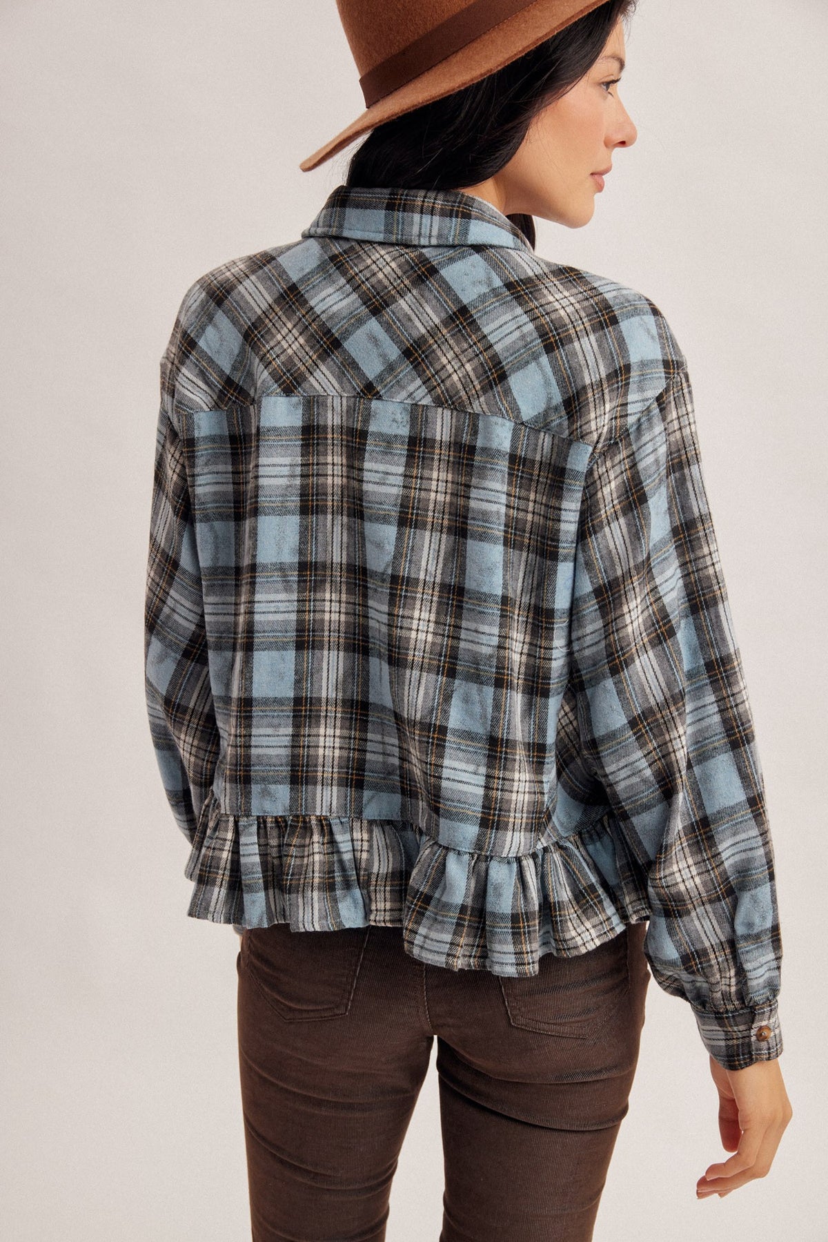 Blue Frill Bottom Button Down Top