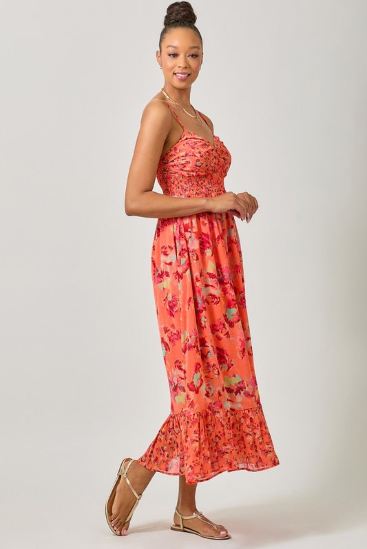 Twist Neckline Smocked Maxi