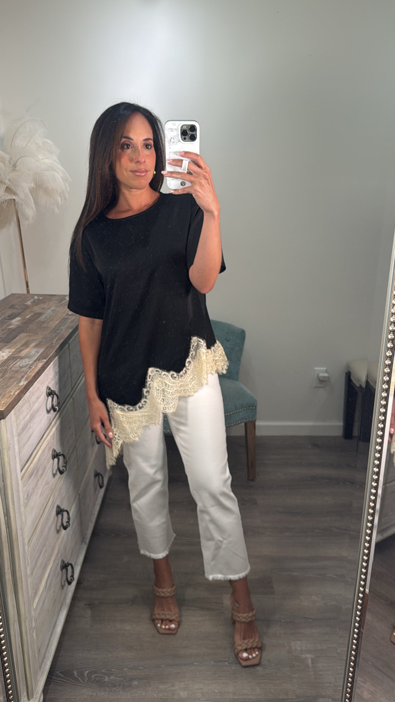 Black Lace Asymmetrical Top