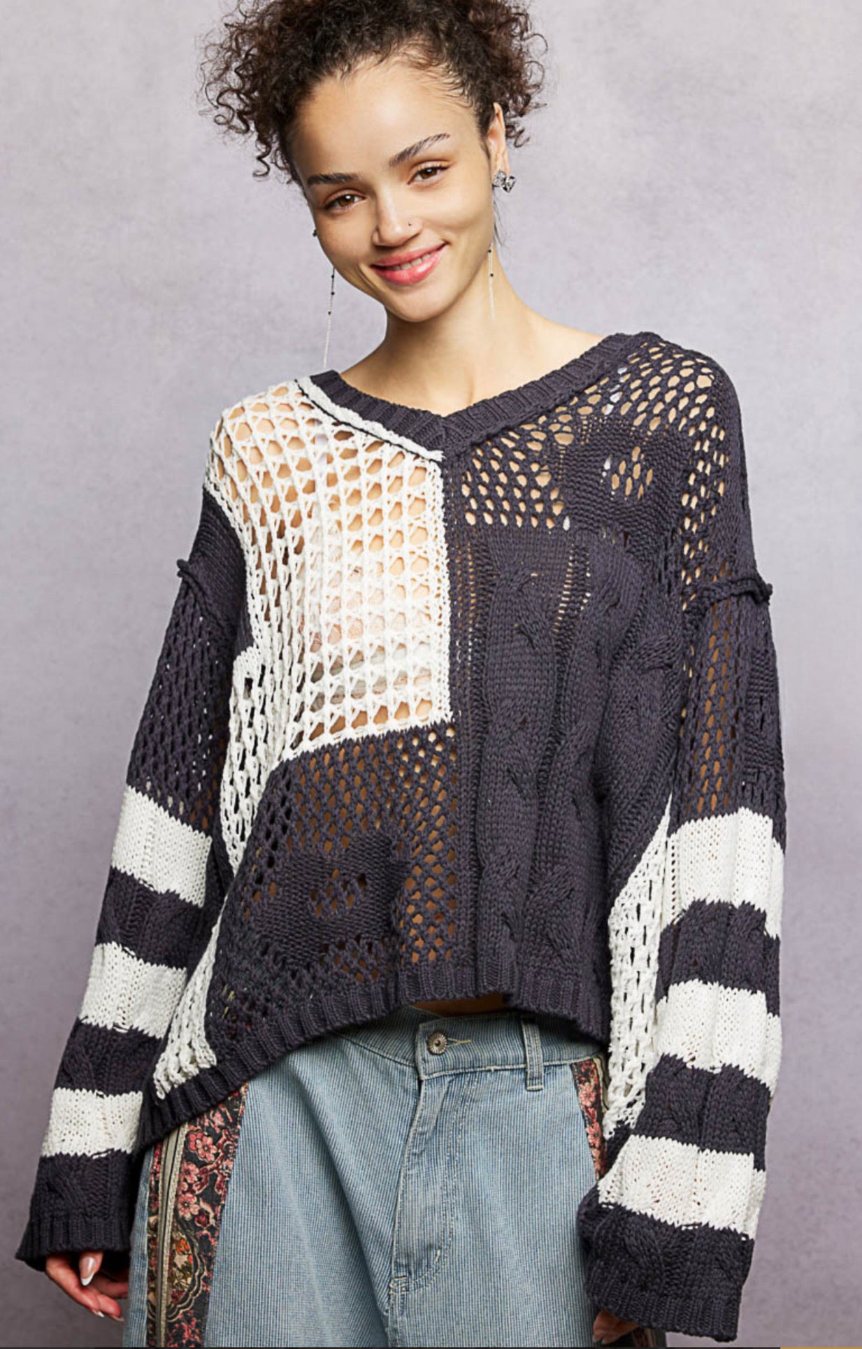 Colorblock/Stripe Knit Sweater