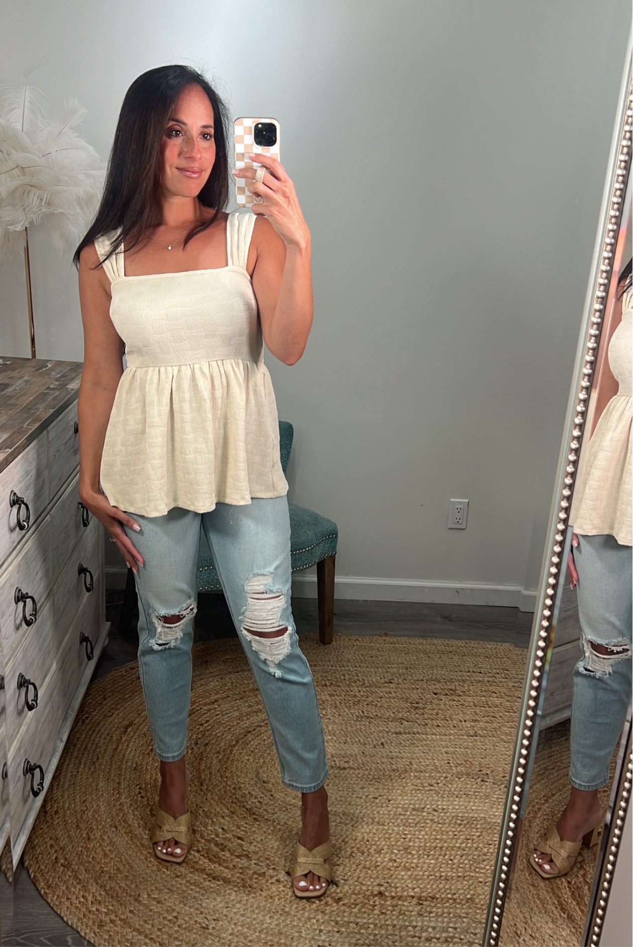 Square Neck Peplum - Cream