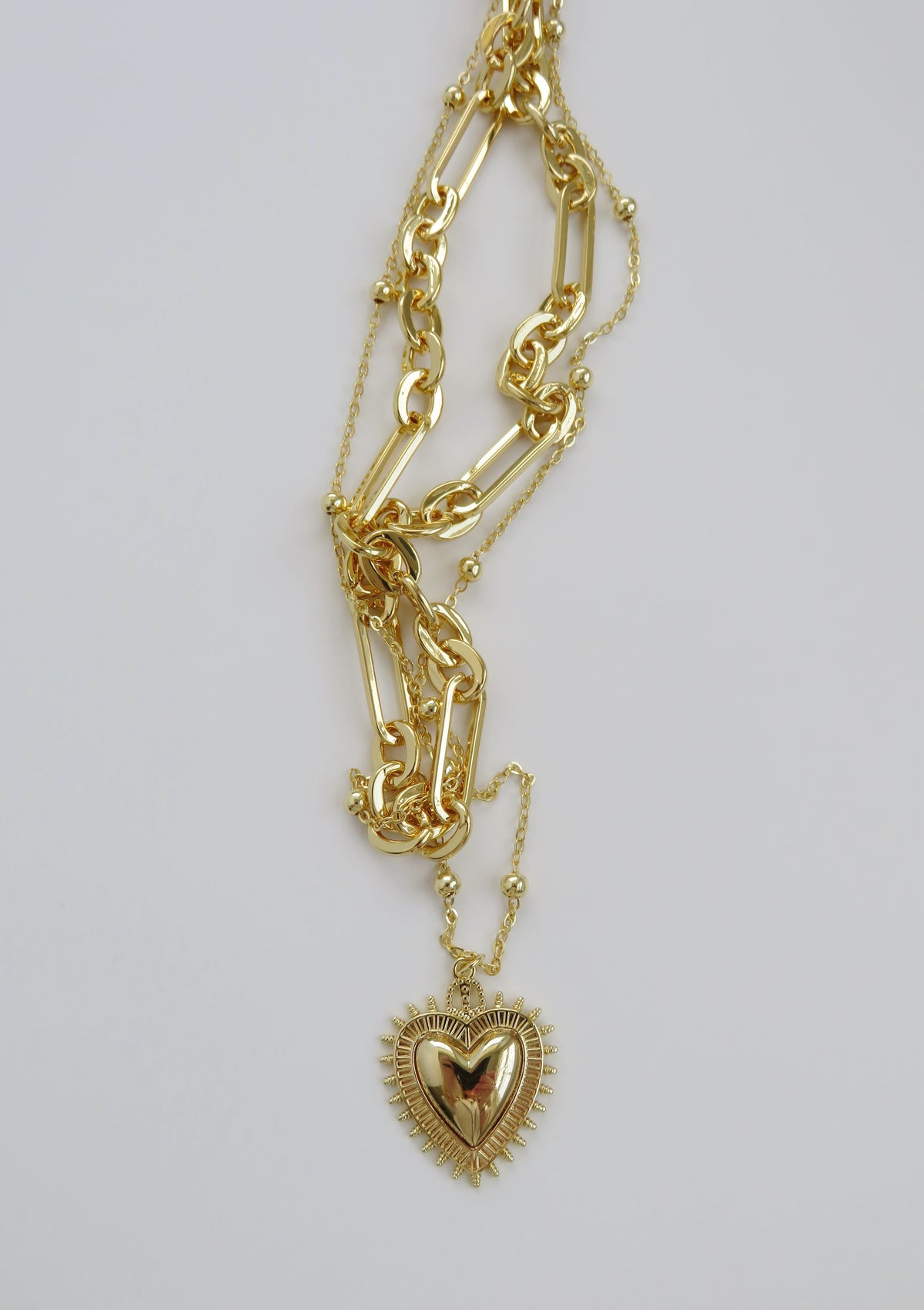 Sacred Heart Double Chain Necklace - 18k Gold Plated