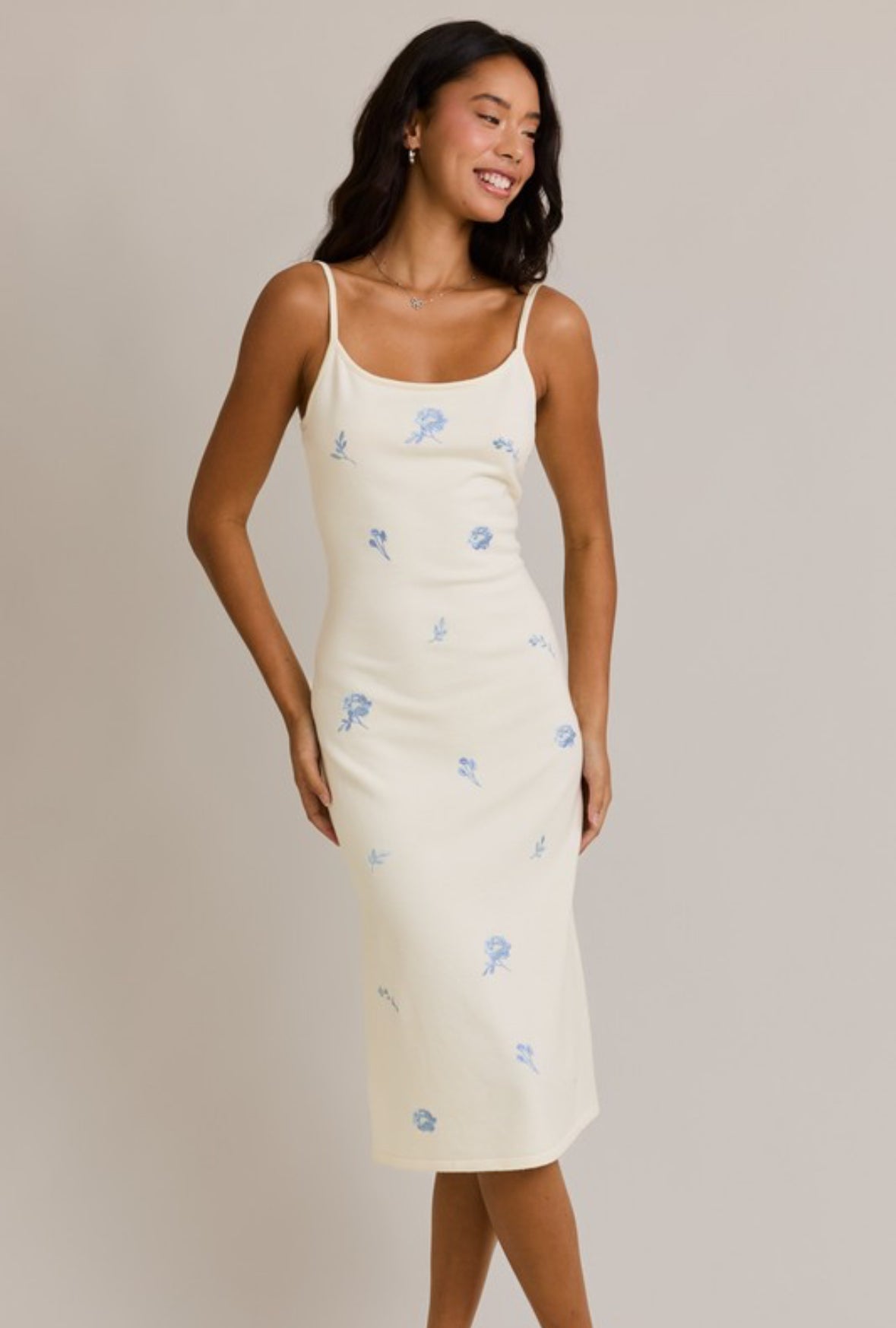 Midi Dress With Floral Embroidery