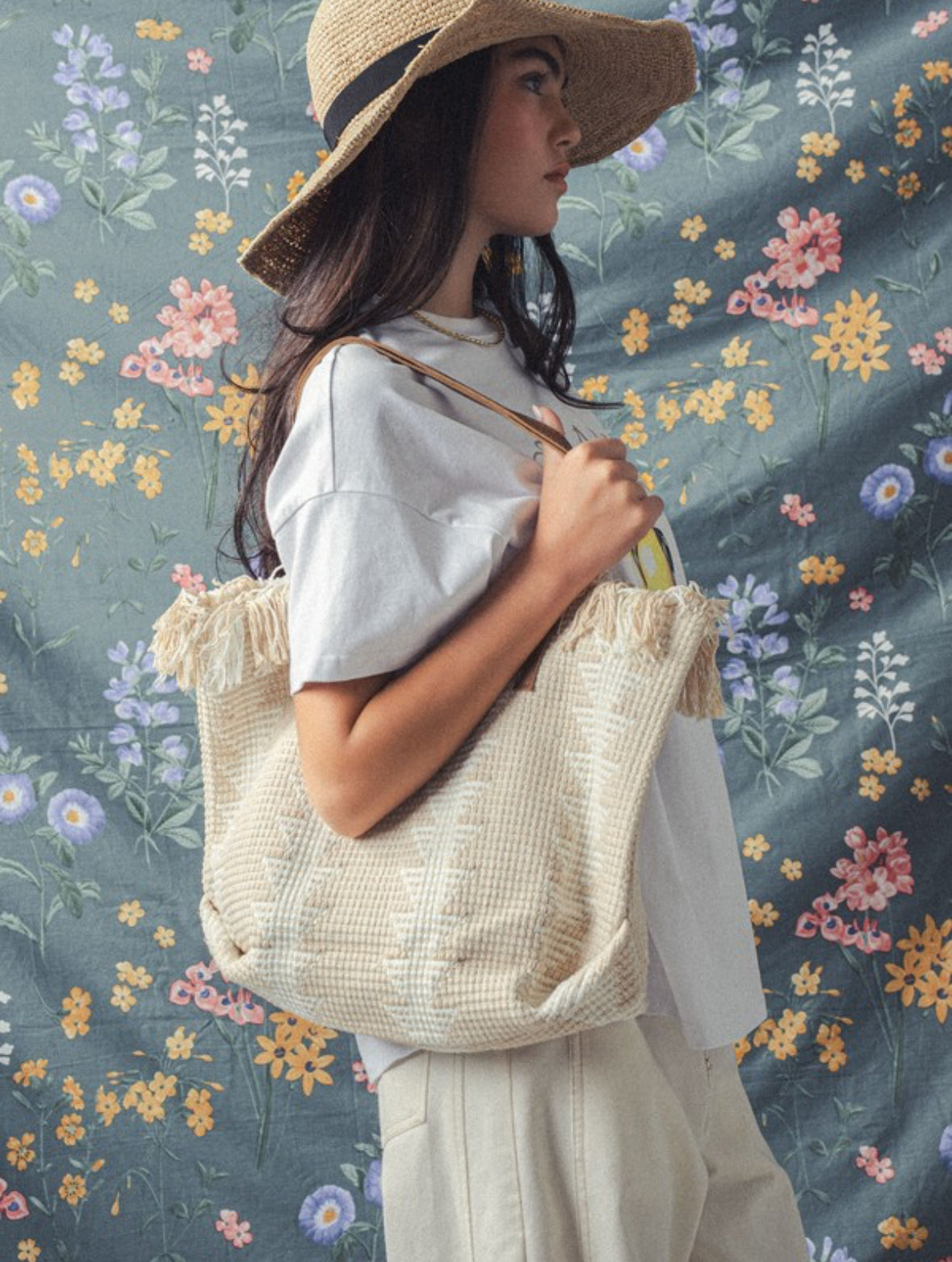 Fringed Woven Tote Bag