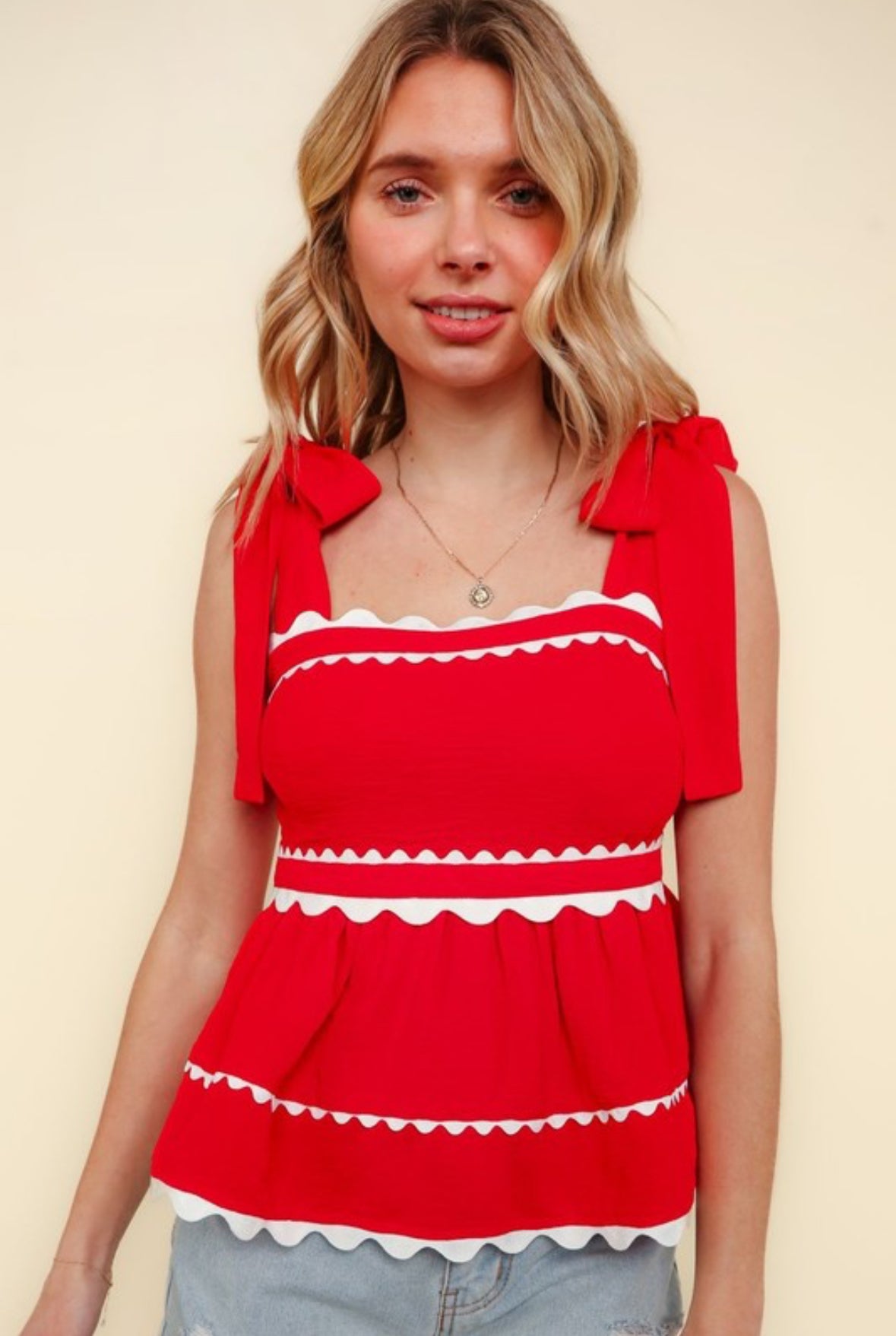 Tie Strap Scallop Detail Babydoll Top