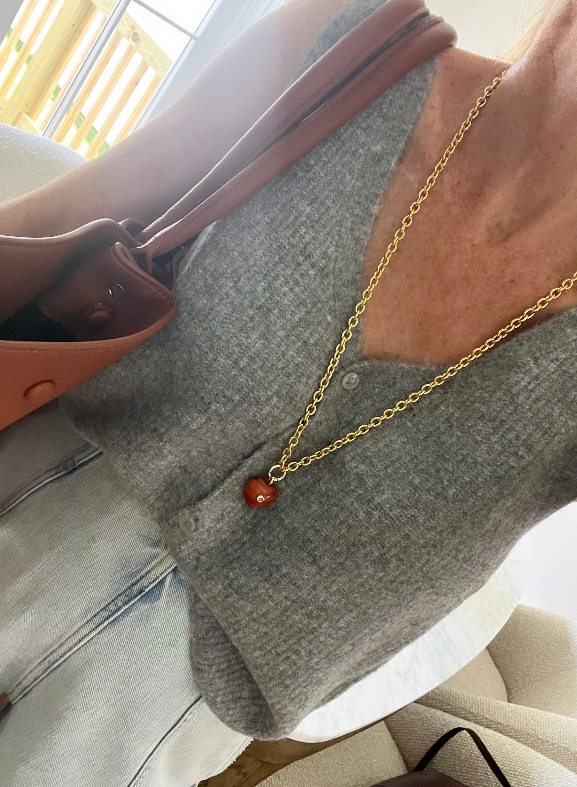 Crystal Heart Cable Necklace - 18k Gold Plated
