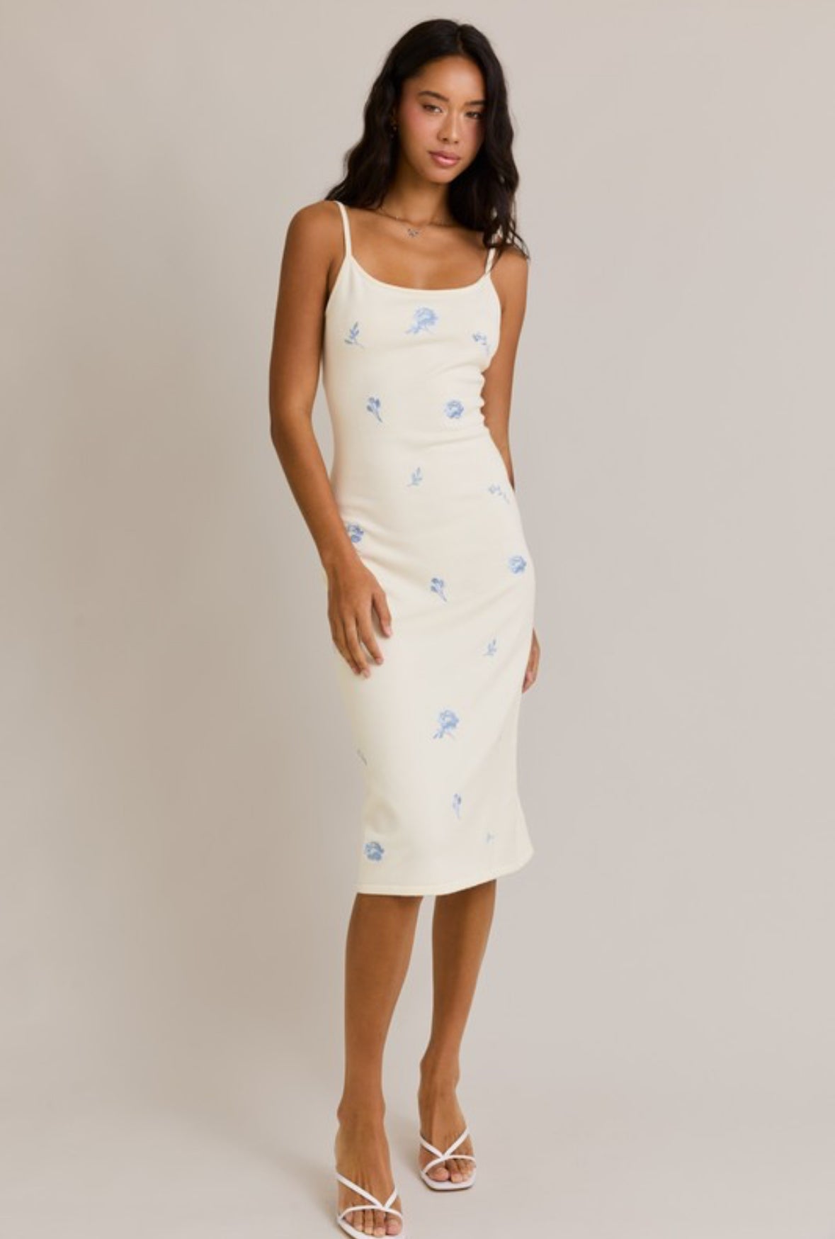 Midi Dress With Floral Embroidery