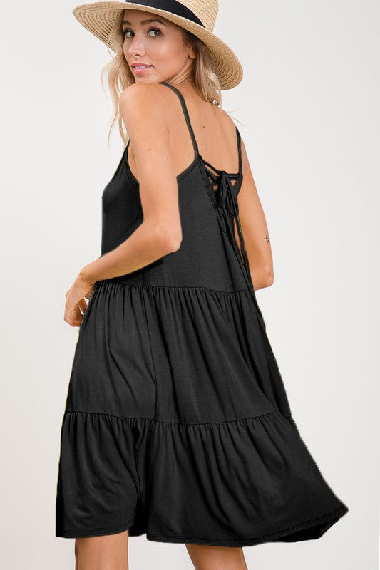 Lace Up Back Detail Dress - BLACK