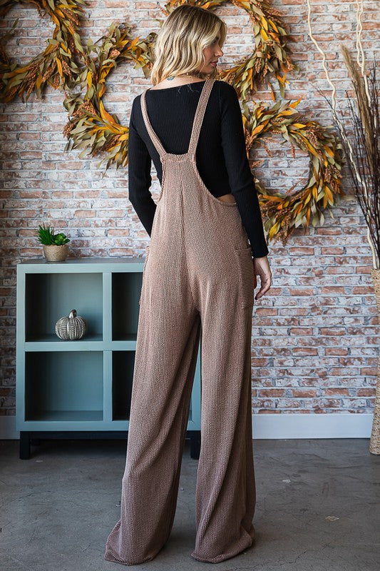 Solid Rib Overall Jumpsuit