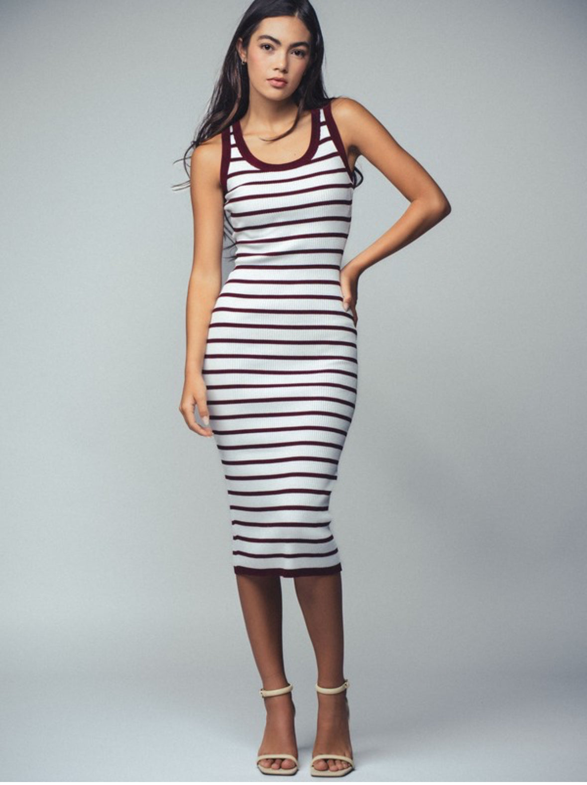 Burgundy Striped Midi Tank Dress