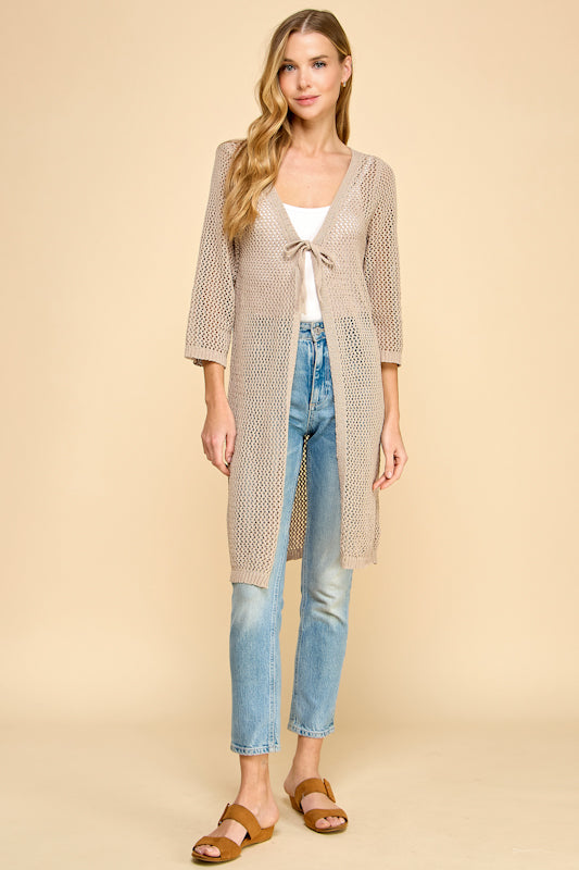 Open Knit Front Tie Cardigan