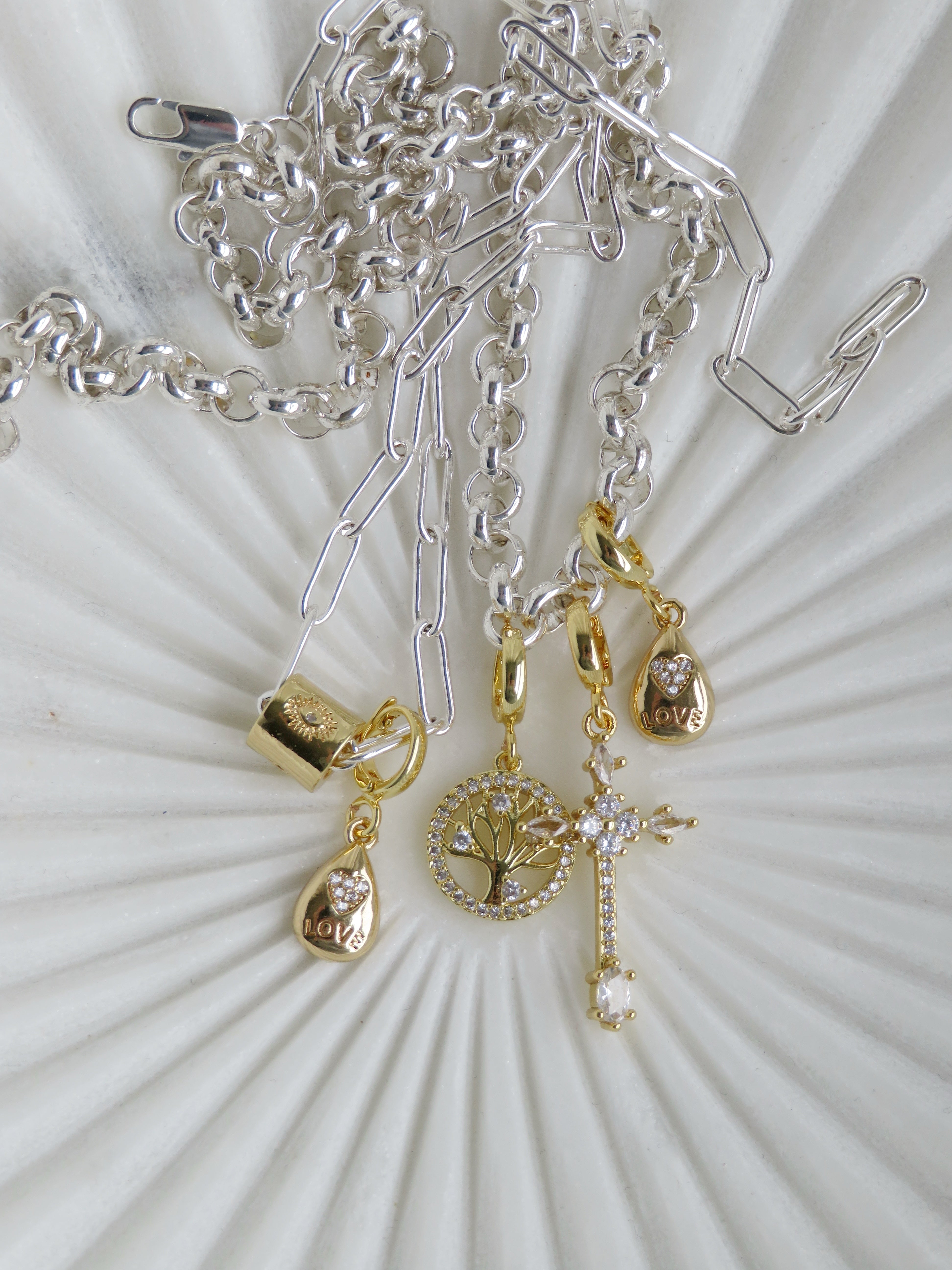 Holy Cross & Angel Wing Charms with Hinged Clasp