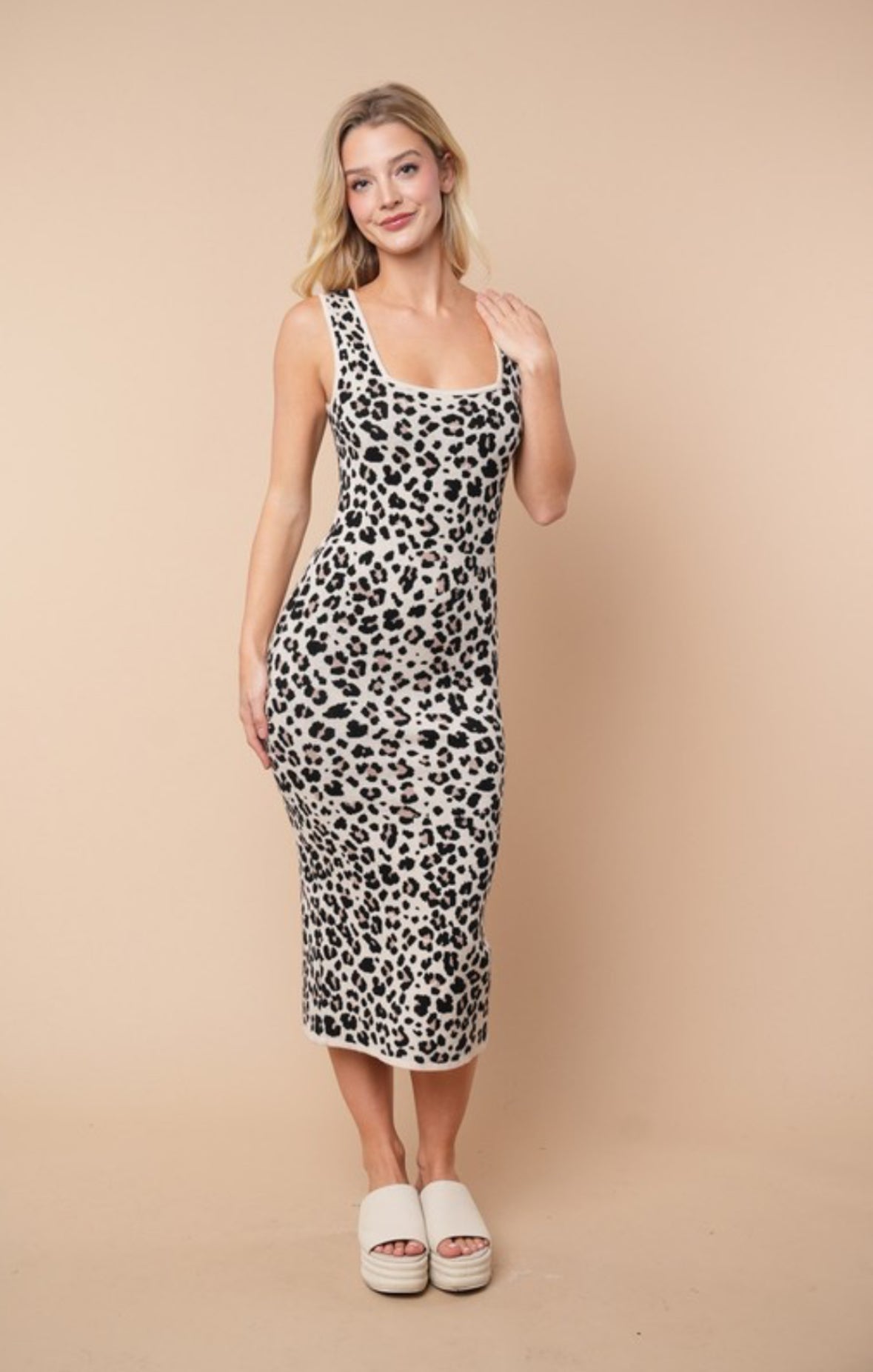 Sleeveless Leopard Print Knit Dress