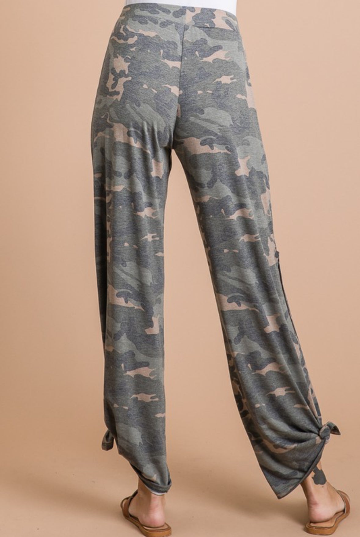 Camo Print Side Tie Bottom Pants