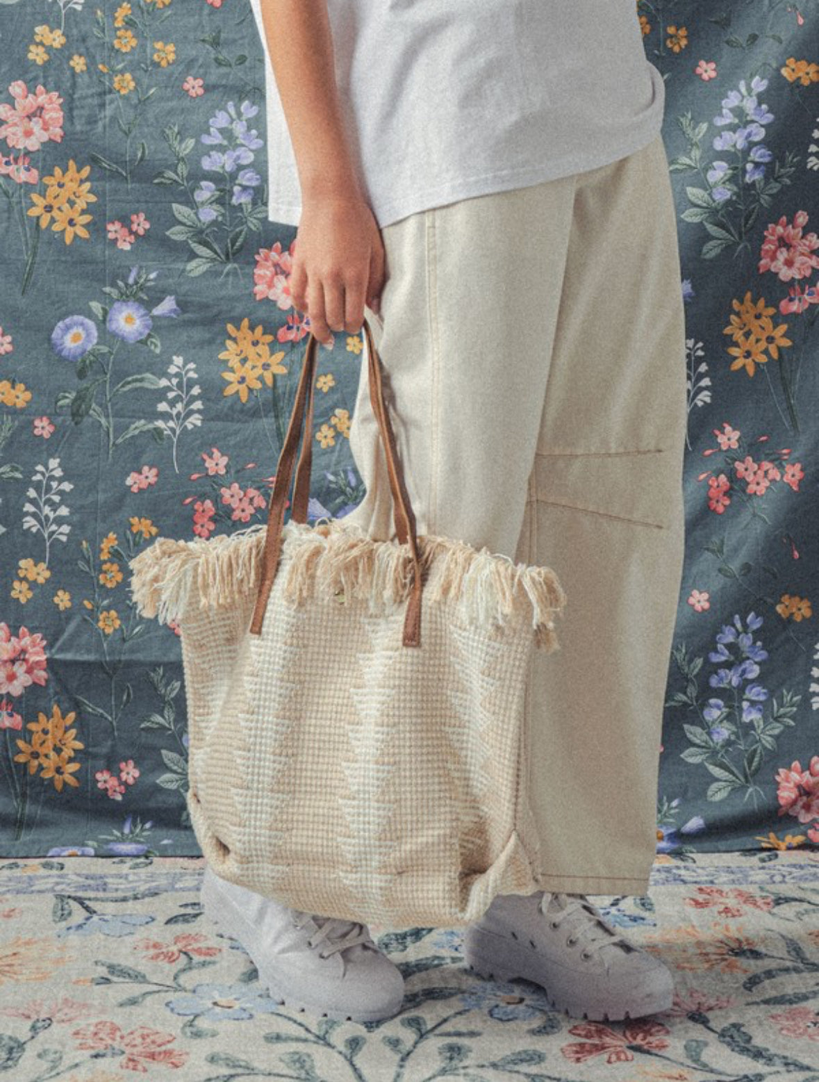 Fringed Woven Tote Bag