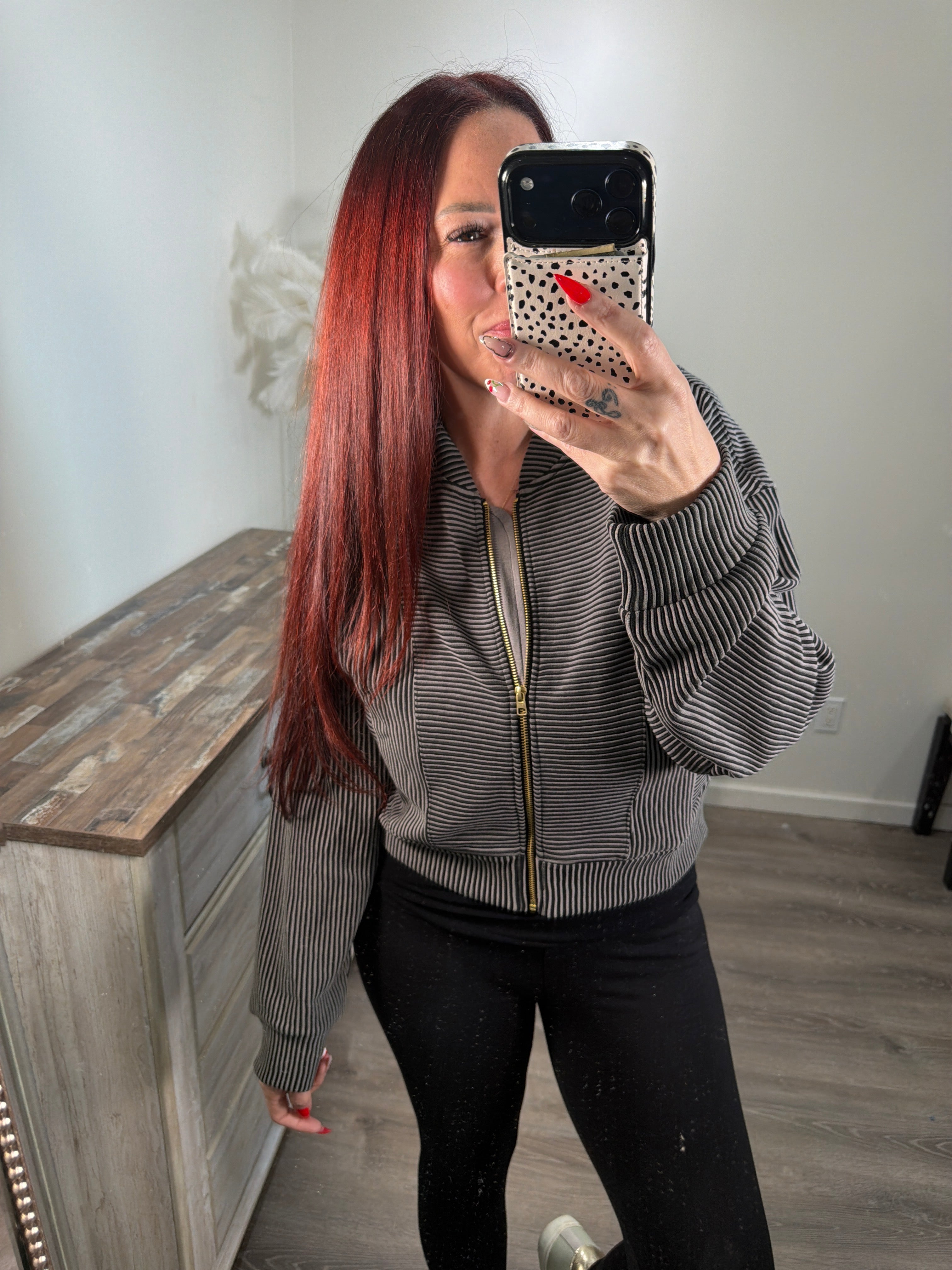 Charcoal / Black Stripe Bomber