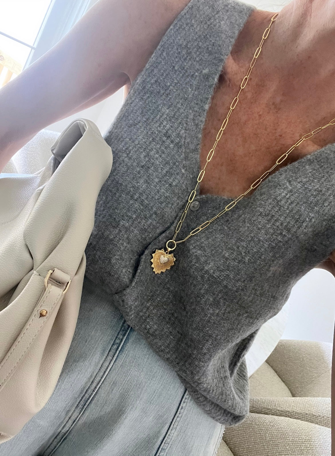 Radiant Heart Paperclip Necklace - 18k Gold Plated
