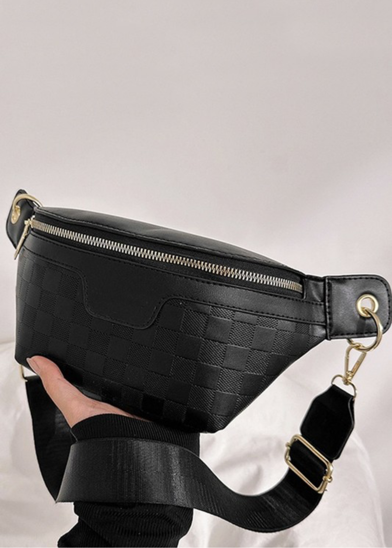 Black Vegan Leather Checkered Crossbody