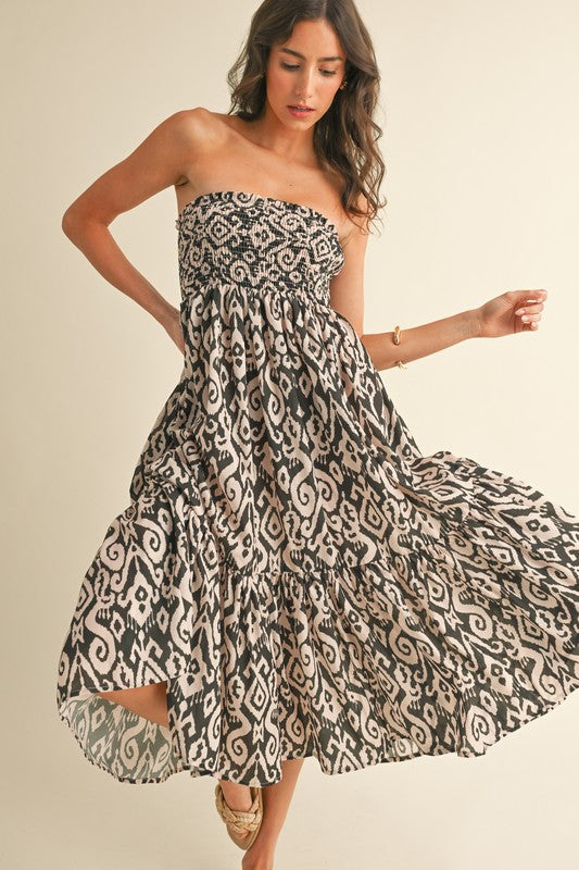 Geo Print 2-way Convertible Tiered Maxi Dress / Skirt