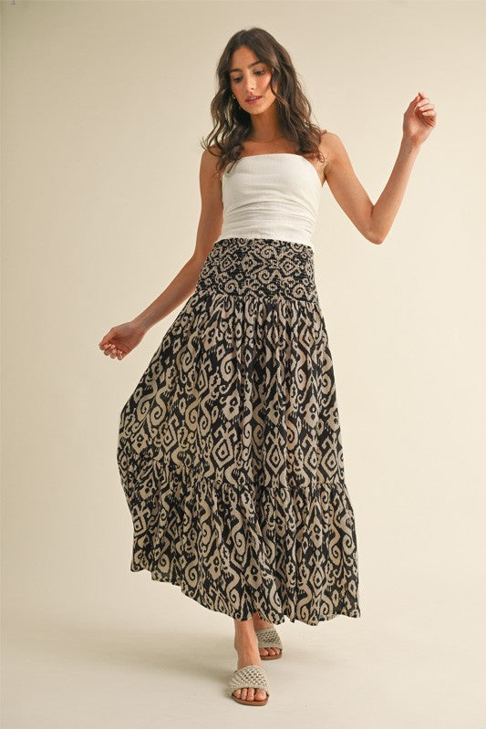 Geo Print 2-way Convertible Tiered Maxi Dress / Skirt