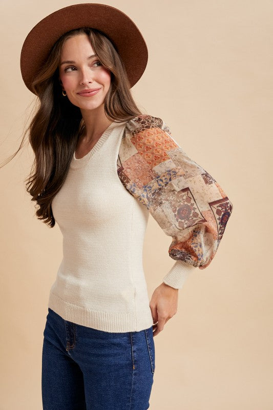 Boho Patchwork Chiffon Sleeve Sweater