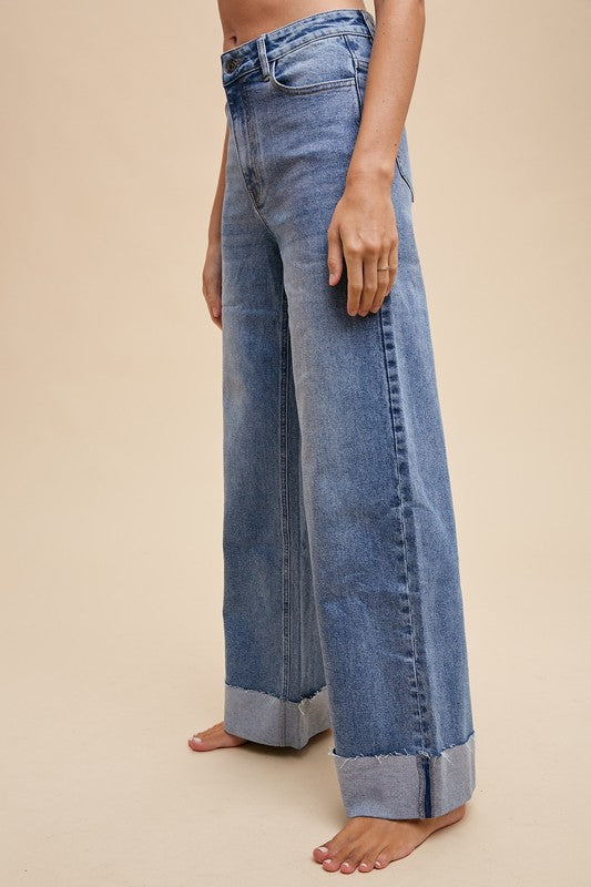 90s Stretch Cuffed Hem High Rise Straight Jeans