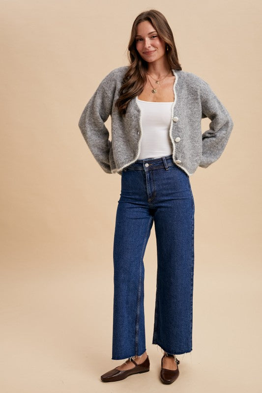 Scallop Edge Grey Cardigan