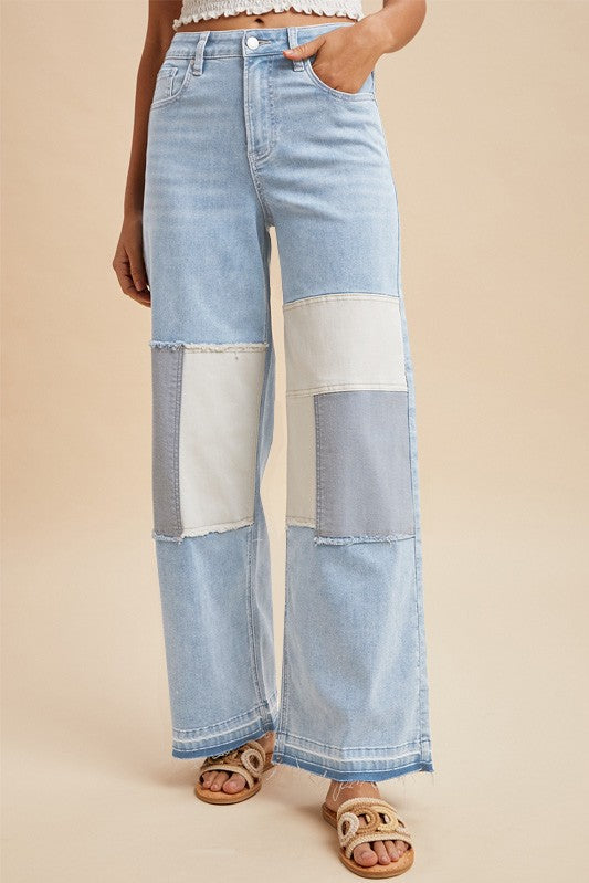Comfort Stretch Patchwork Wide Leg Jeans