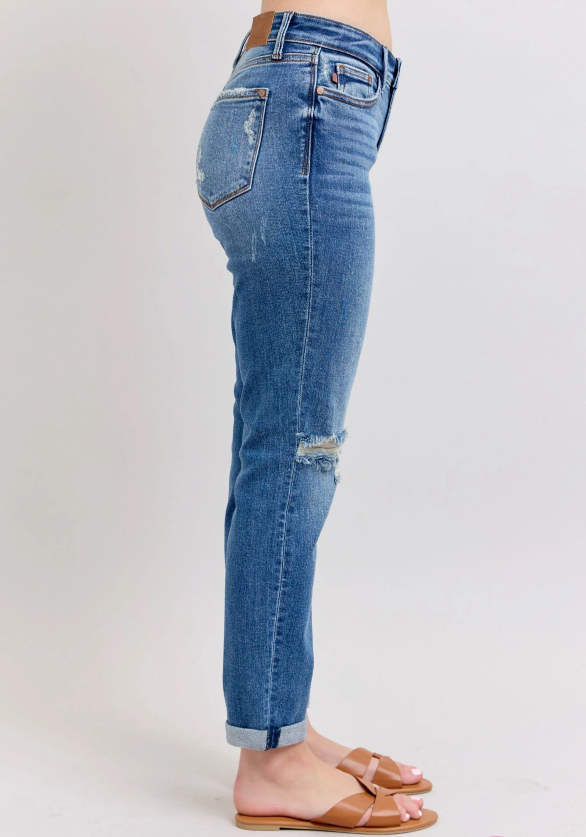 Mid Rise Distressed Boyfriend Jeans