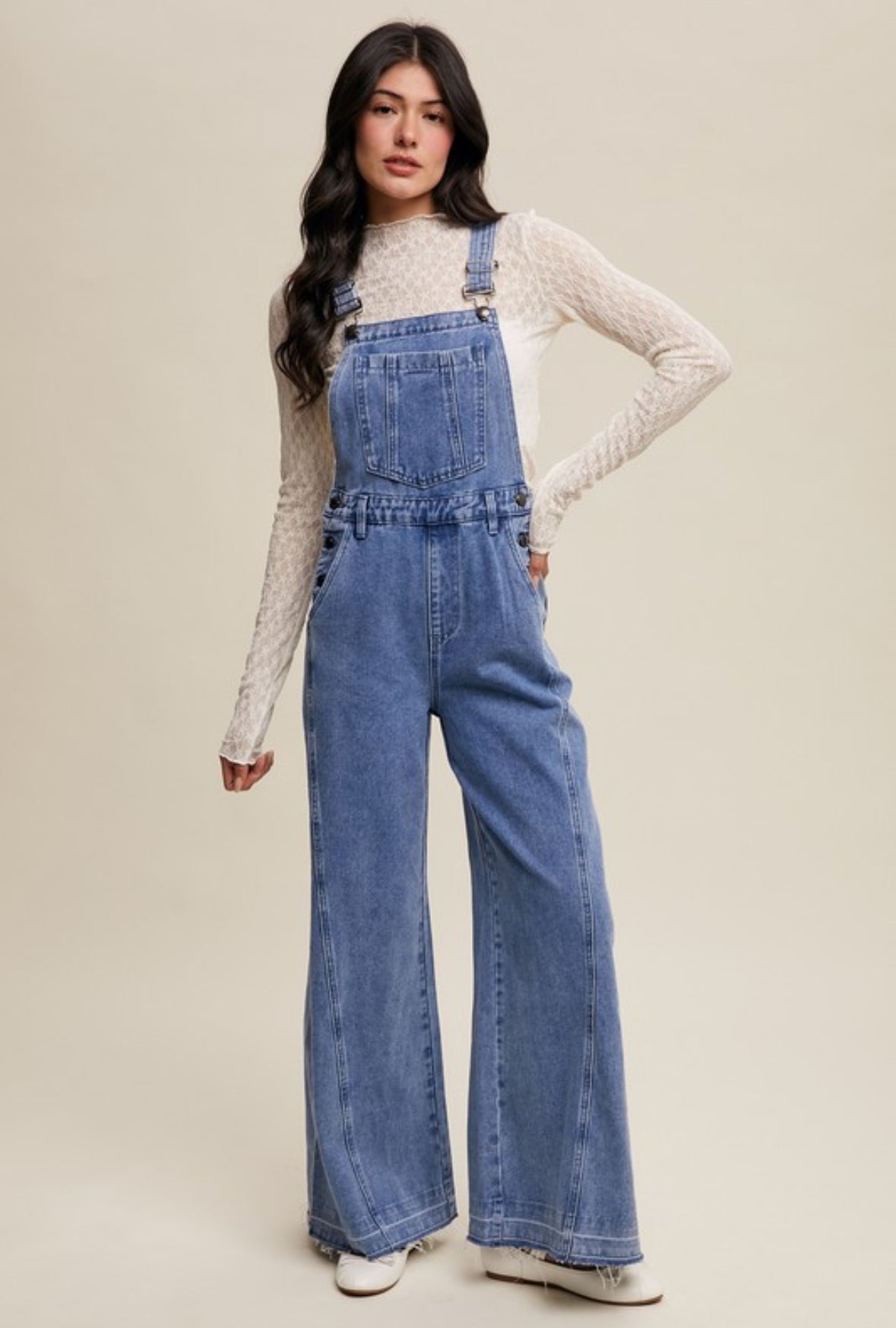 Wide Leg Denim Overalls