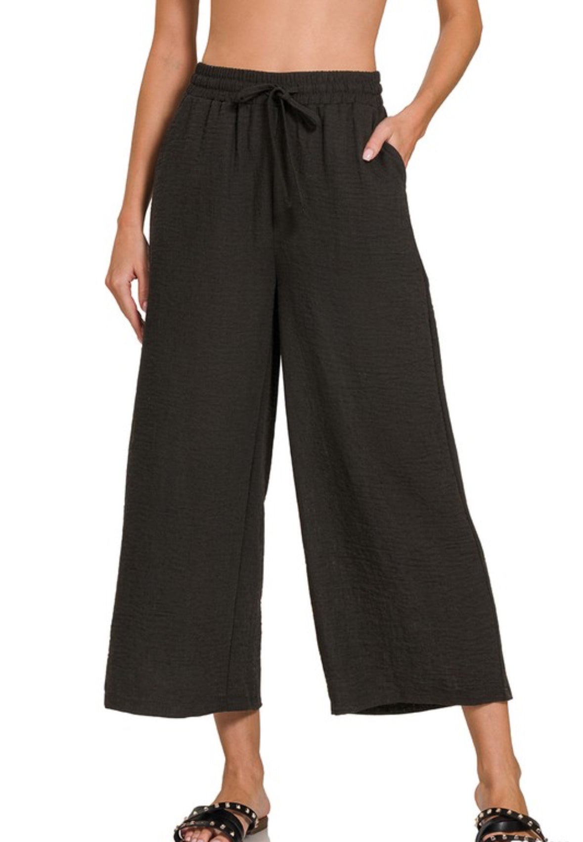 Black Crepe Cropped Pants