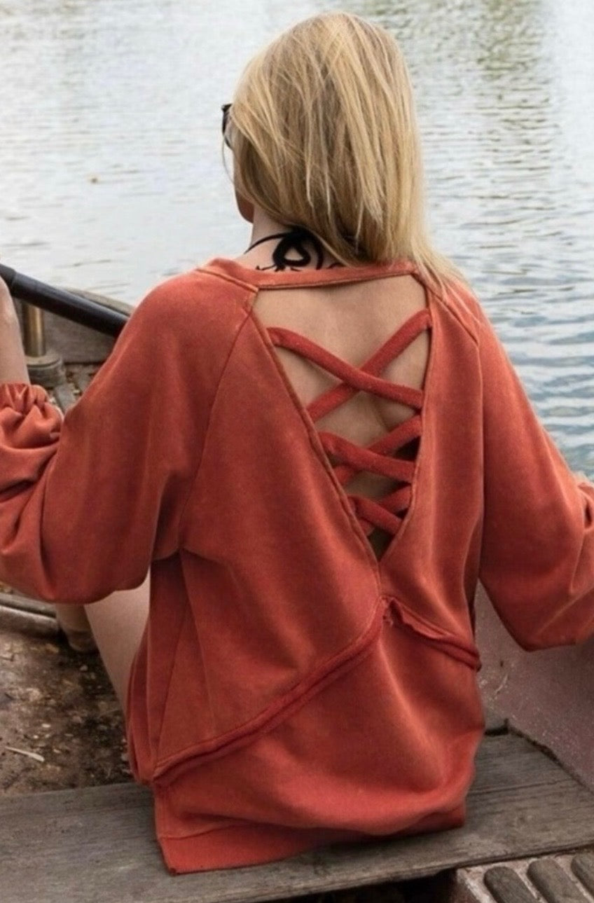 Cross Back Sweatshirt - Poppy