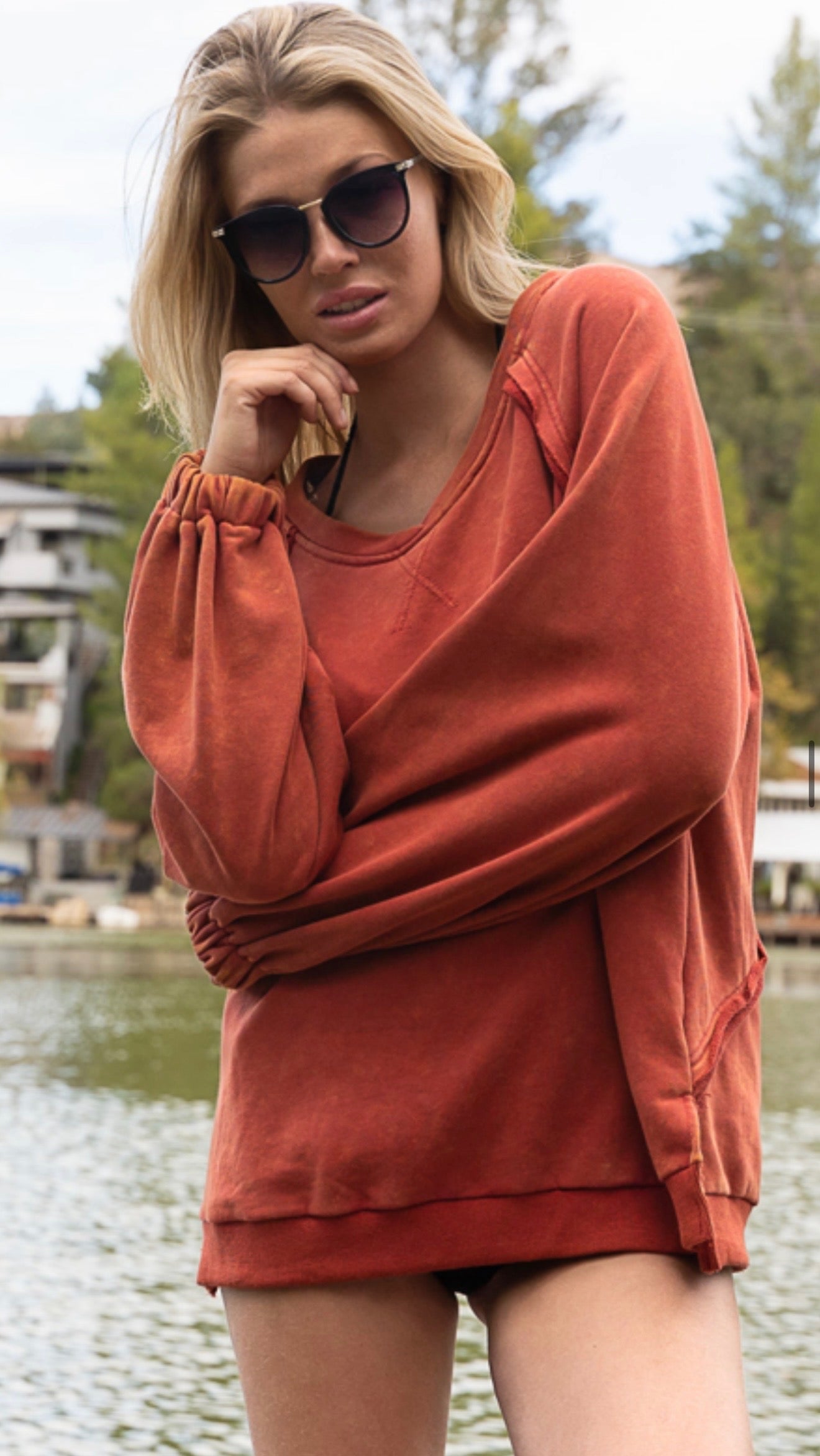 Cross Back Sweatshirt - Poppy