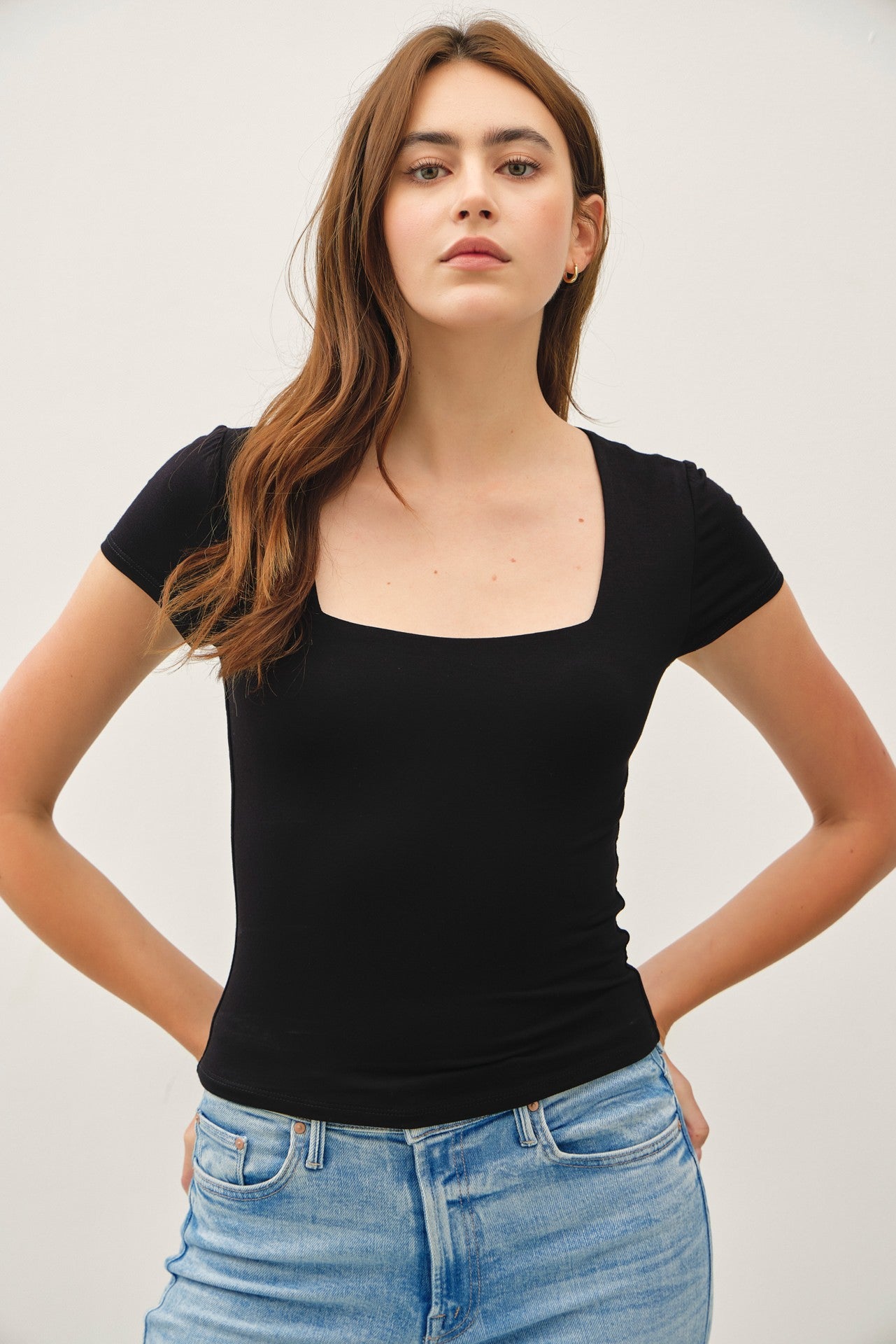 Square Neck Tee - BLACK