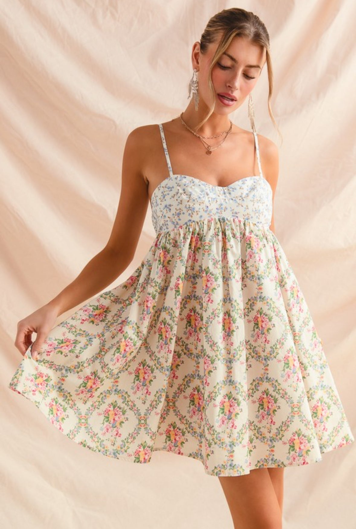 Mixed Floral Print Dress