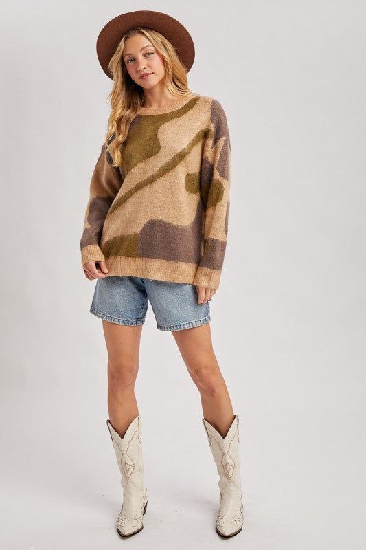 Abstract Print Knit Sweater