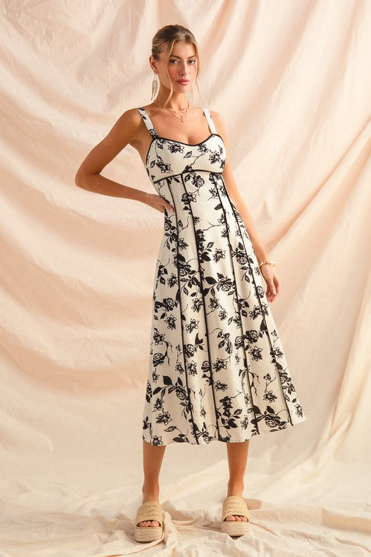 Floral Print Dress With Contrast Binding