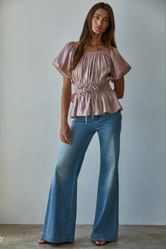 Belle Ribbon Tie Peplum Top