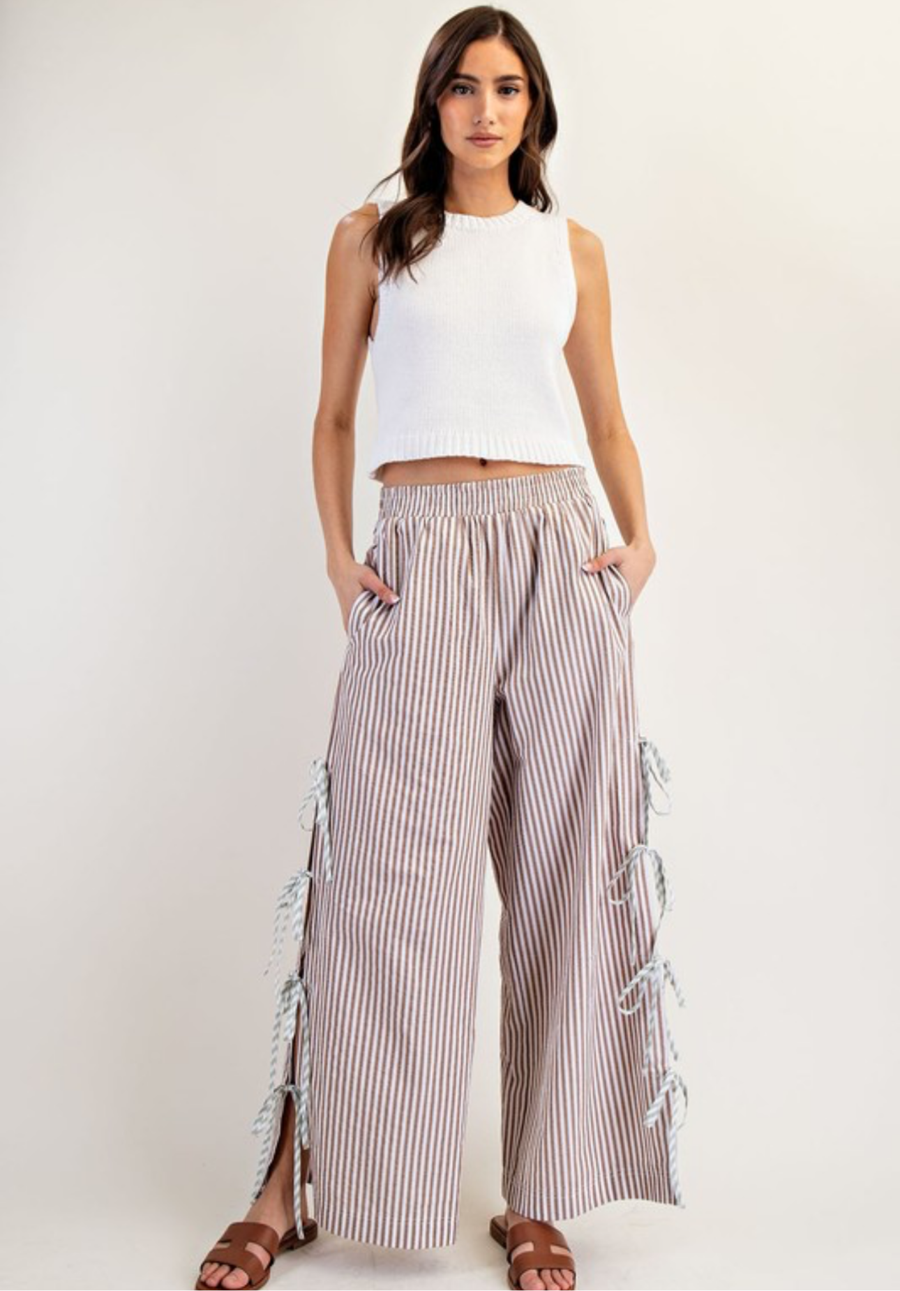 Striped Ribbon Detail Pants
